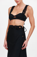 HASEDI BLACK 3063 - SKIRT WITH MACRAME FABRIC