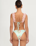 Back view studio of the RIVA BLUE bikini bottom with floral print