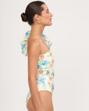 Studio side view of the GIARDINO one-shoulder swimsuit