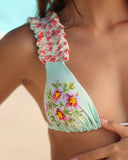 Hand-embroidered bead detail on the RIVA BLUE luxury bikini top