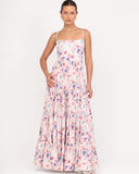 Floral maxi dress with tiered skirt and square neckline front view