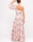 Back view of high waisted floral palazzo pants elegant fit