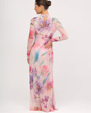 Back view of sheer floral mesh dress long sleeve high neck