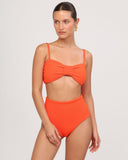 Dolce Estate orange textured high-waisted bikini bottom, front view