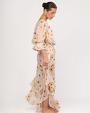 Side view of DOLCE STATE kimono highlighting its airy fabric and elegant movement