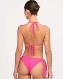 Back view of the Gioia di Sole fuchsia bikini top with adjustable halter and back tie closure.