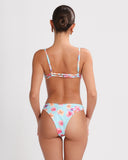 Back view of ISOLA BLUE bikini top showing adjustable straps and secure closure