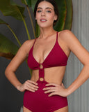 AMARA wine one-piece swimsuit with sculpting cut-out design