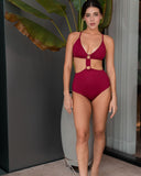 AMARA luxury one-piece swimsuit in wine color