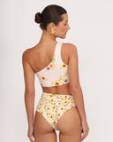 Back view of SABBIA 03 one-piece swimsuit with asymmetrical back and comfortable fit