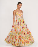 SABBIA floral maxi dress with adjustable tie straps, front view