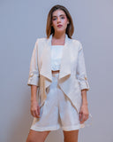 Scalea white linen blazer with relaxed fit and rolled sleeves, luxury resortwear by PRAIA
